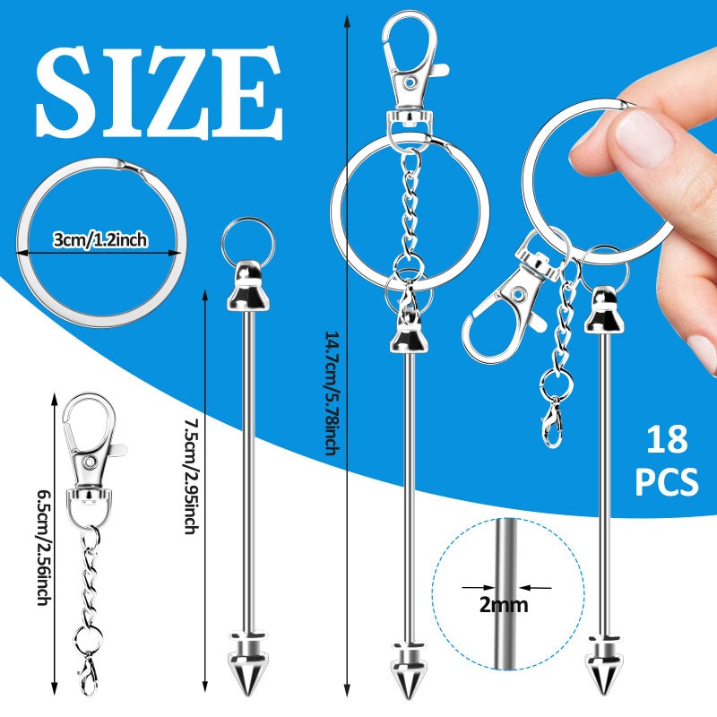CXIIPOL 18 Pack Beadable Keychains Bars DIY Blank Beadable Keychains Metal Beaded Keychain Sliver Beads Keychain Making Kit for DIY Crafts Supplies Jewelry Making Gift - Image 2