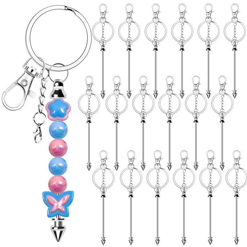 CXIIPOL 18 Pack Beadable Keychains Bars DIY Blank Beadable Keychains Metal Beaded Keychain Sliver Beads Keychain Making Kit for DIY Crafts Supplies Jewelry Making Gift - Image 1