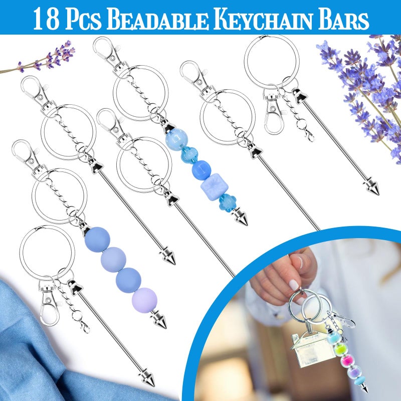 CXIIPOL 18 Pack Beadable Keychains Bars DIY Blank Beadable Keychains Metal Beaded Keychain Sliver Beads Keychain Making Kit for DIY Crafts Supplies Jewelry Making Gift - Image 4