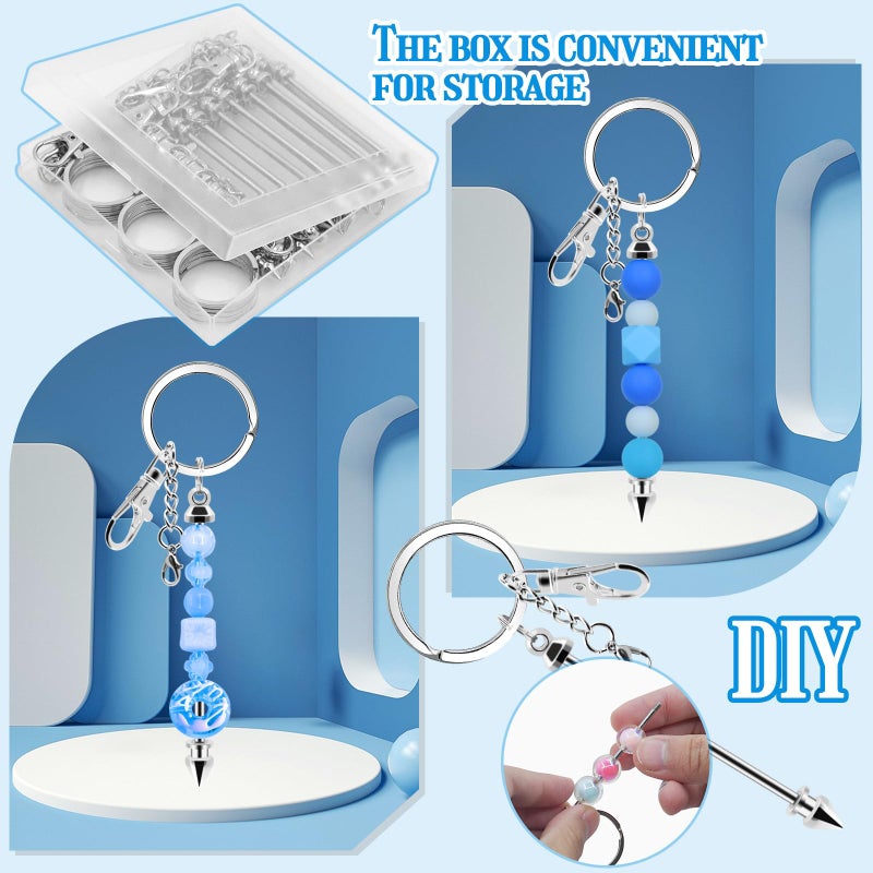 CXIIPOL 18 Pack Beadable Keychains Bars DIY Blank Beadable Keychains Metal Beaded Keychain Sliver Beads Keychain Making Kit for DIY Crafts Supplies Jewelry Making Gift - Image 5