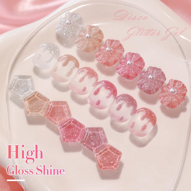 Double Rhythm 0.5 Oz Glitter Gel Polish Set of 6 Color with Display Board 15 ml Full Size Kit Shimmer Reflective Sparkle Soak Off Manicure Salon DIY at Home (Silver Nude Rose Coral Pink-T6-39) - Image 4
