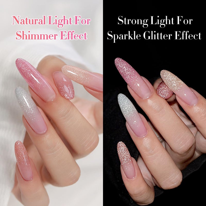 Double Rhythm 0.5 Oz Glitter Gel Polish Set of 6 Color with Display Board 15 ml Full Size Kit Shimmer Reflective Sparkle Soak Off Manicure Salon DIY at Home (Silver Nude Rose Coral Pink-T6-39) - Image 5