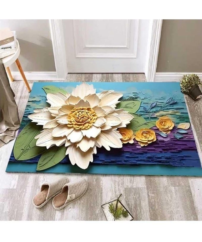 5D DOOR FLOWER MAT 5D BATHROOM FLOWER MAT VISUAL ANTISLIP ABSORBENT MAT QUICK DRYING NONSLIP BATH MAT ANTI SKID WATER SOAKING FLOOR MAT SOFT DOOR MAT RUBBER FOOT MAT STYLISH