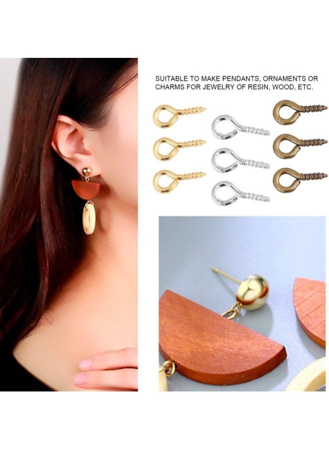 klarako Eye Hooks, 3Colors 200Pcs / Bag Eye Pins Eyepins Alloy Thread Screw Eye Hooks Jewelry Findings(Bronze)  - Image 2