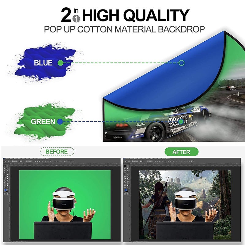 MVPRO 120x180CM/4x6FT. Collapsible Portable Reflector Blue and Green Screen Chromakey Photo Studio Light Reflector for Photography - Image 2