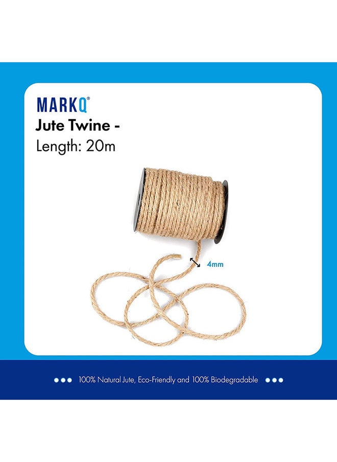 MARKQ Jute Rope 4mm x 20 Meter Natural Thick Hemp Twine Cord for Cat Scratcher, Gardening Tools, Bundling, DIY Crafts Decoration  - Image 2