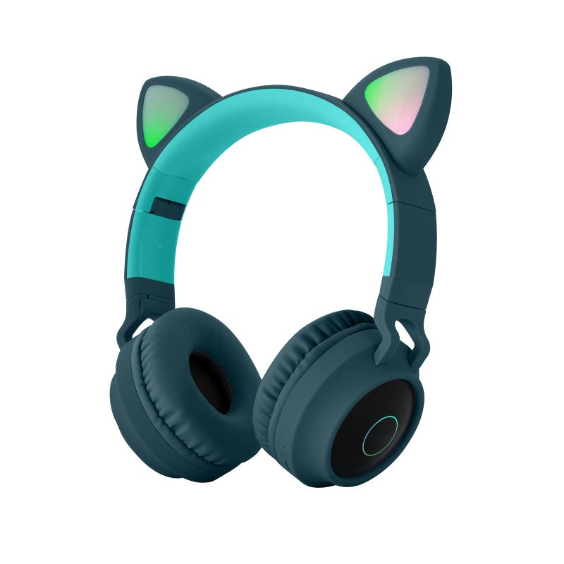 Glowing Cat Ear Headphones 40mm Driver BT5.3 Foldable Over Ear Headset - 7 Color Breathing Lights Multiple Playback Options Ergonomic Design for Kids Girls Cosplay Fans - Image 1