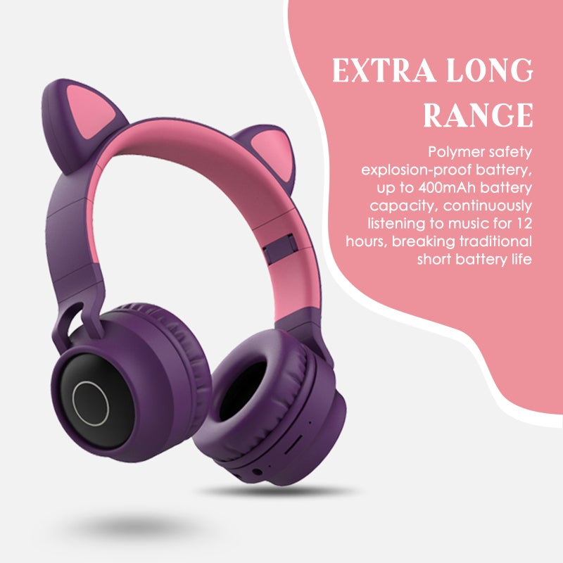 Glowing Cat Ear Headphones 40mm Driver BT5.3 Foldable Over Ear Headset - 7 Color Breathing Lights Multiple Playback Options Ergonomic Design for Kids Girls Cosplay Fans - Image 5