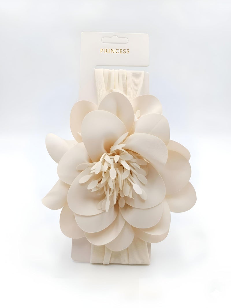 Baby Headband - Gentle stretchy flower turban hair wrap for infant girl toddler princess daily wear special occasion photo session item (Off white) - Image 1