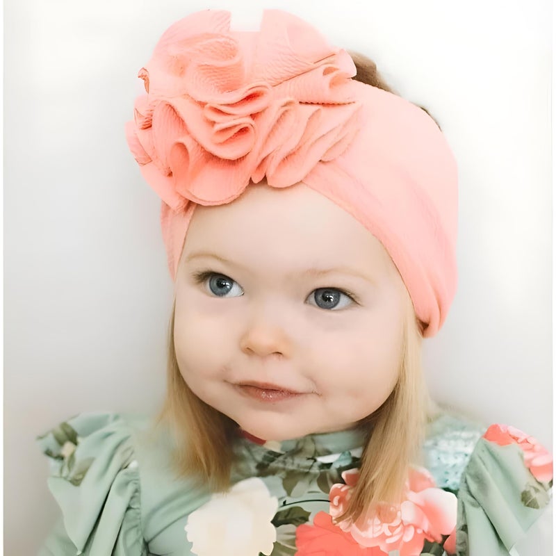 Baby Headband - Gentle stretchy flower turban hair wrap for infant girl toddler princess daily wear special occasion photo session item (Off white) - Image 3
