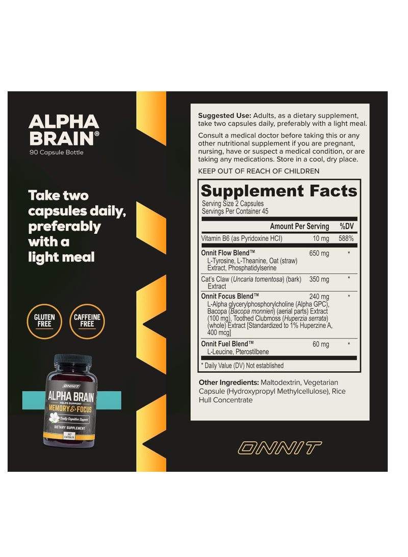أونيت ألفا برين لدعم الذاكرة، صفاء الذهن، تركيز، مكمل غذائي لصحة الدماغ، 90 كبسولة، 45 حصة - Image 2