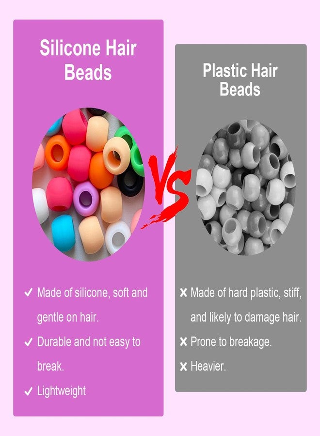 Jongdari 60pcs Silicone Hair Beads for Kids Girls, Colorful Rainbow Large Soft Rubber Pony Beads Kit - 60pcs, 10 Colors - Image 3