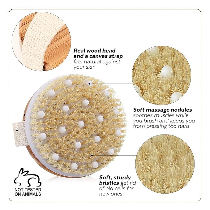 MATSON فرشاة استحمام خشبية من ماتسون مع عقد تدليك للتقشير الجاف | فرشاة استحمام رطبة وجافة للسيلوليت والليمفاوية، مناسبة لجميع أنواع البشرة - Image 3