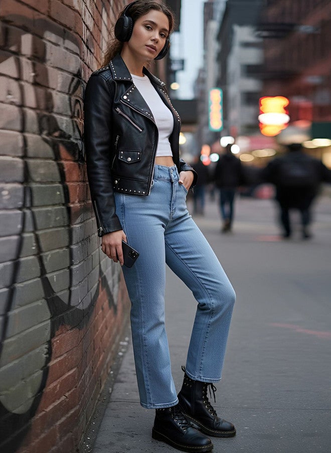 POPCULTR Light Fade High-Rise Straight Fit Jeans for Women - Image 4