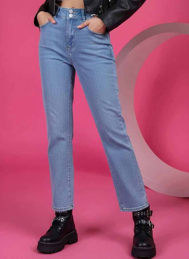 POPCULTR Light Fade High-Rise Straight Fit Jeans for Women - Image 1