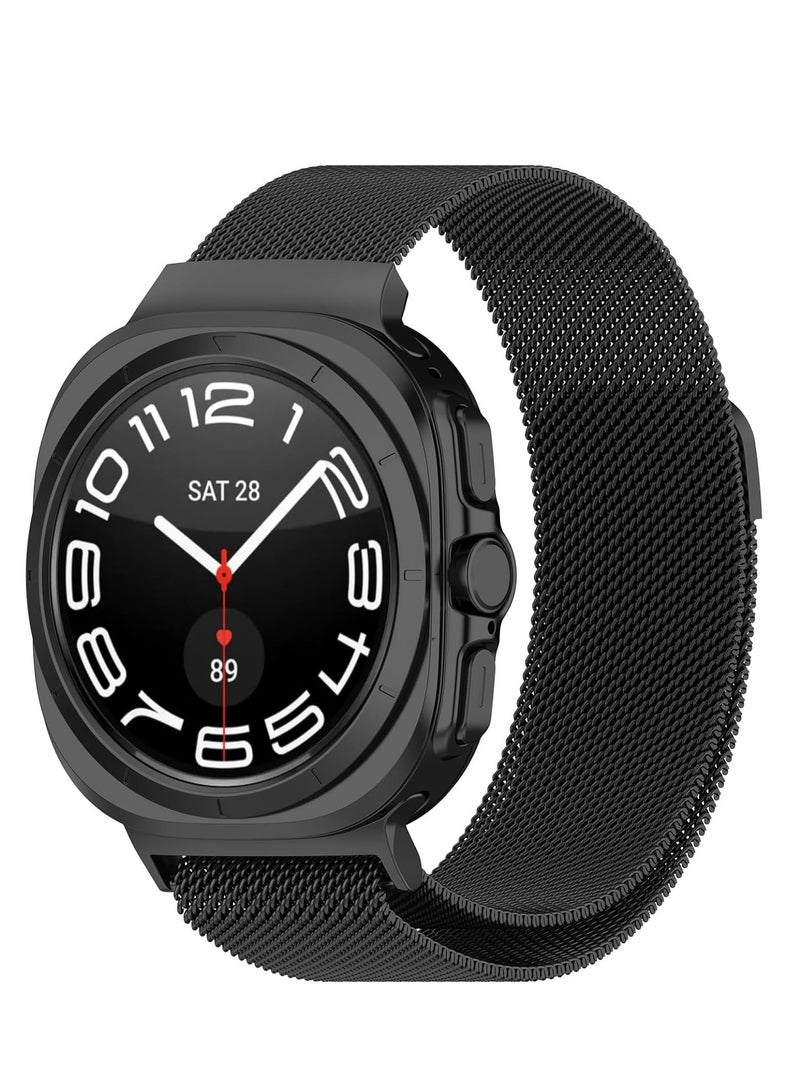 Band Compatible with Samsung Galaxy Watch Ultra Band, Mesh Stainless Steel Metal Replacement Strap, Magnetic Clasp Replacement Bands, Compatible with Galaxy Watch Ultra, Black - Image 1