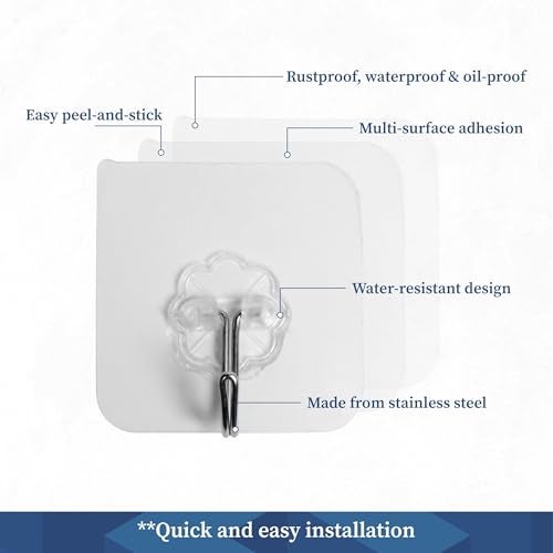 HomeStrap Transparent Self-Adhesive Hooks (Pack of 30) | Rustproof & Waterproof PVC Hooks | Strong Wall Hanging Solutions Without Drilling for Kitchen and Bathroom Accessories - Image 3