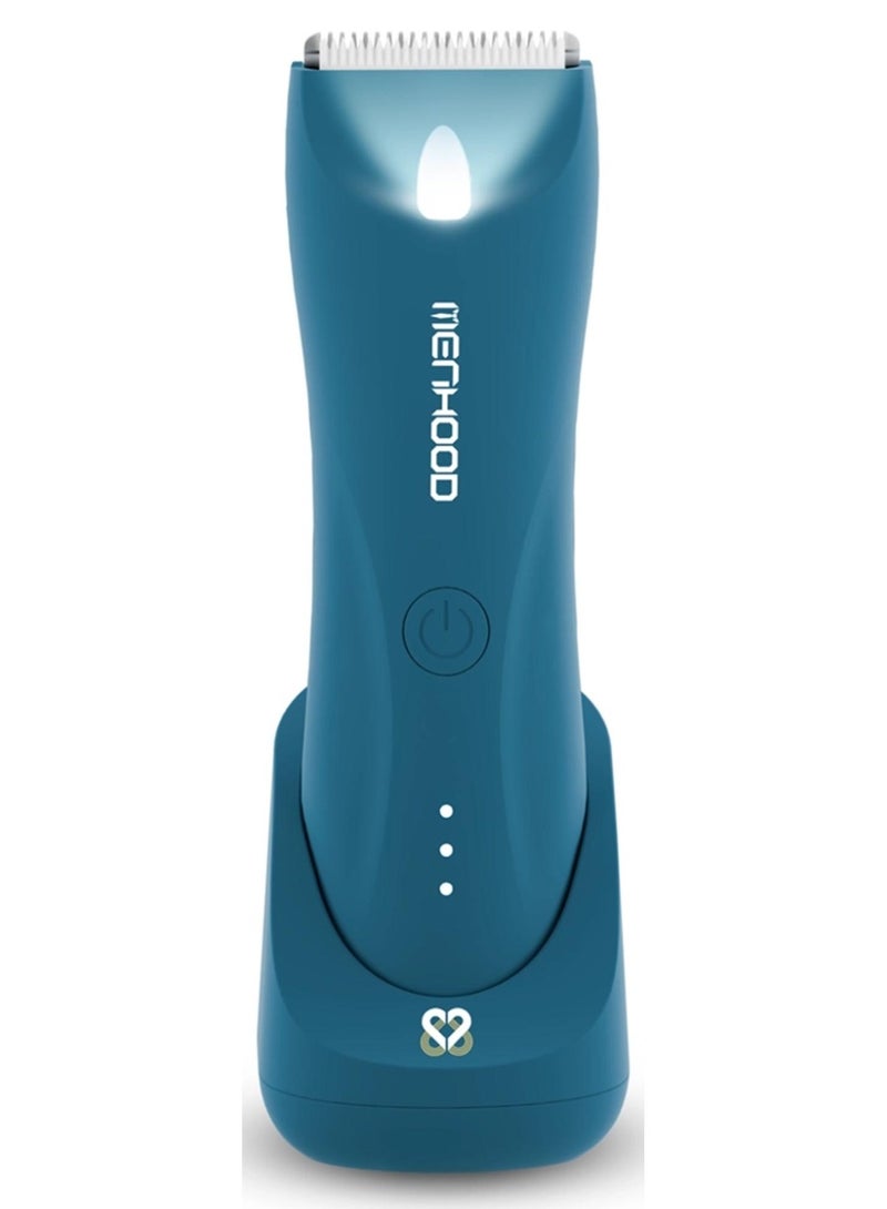 مينهود ماكينة حلاقة وتشذيب الجسم للرجال من مينوود، الإصدار 1.0 برو | ماكينة تشذيب شعر الجسم للرجال | مقاومة للماء بمعيار IPX7 | شحن لاسلكي مع دعم منفذ تايب سي | وقت تشغيل 150 دقيقة | إضاءة LED 4000 كلفن | تقنية السيراميك لحلاقة وتشذيب كامل الجسم | ماكينة حلاقة للرجال (أزرق) - Image 1