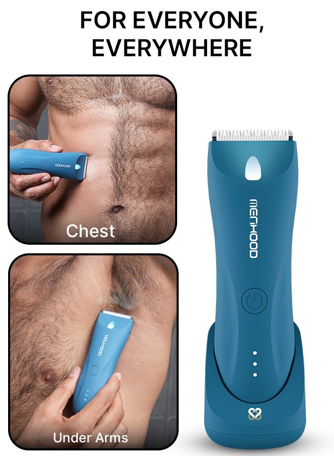 MENHOOD Best Trimmer & Body Grooming Trimmer 1.0 Pro for Men | Male Body Hair Trimmer | IPX7 Waterproof | Wireless Charging with Type-C Support | 150 Min Runtime | 4000K LED Light | Ceramic Technology for Full Body Grooming | Shaver & Razor for Men (Blue)