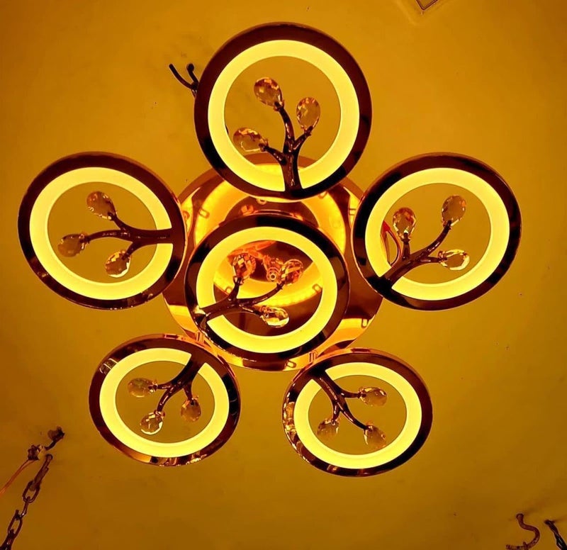 blissbells Modern LED Ring Ceiling Light – Designer Flush Mount Ceiling Lamp with Crystal Accents & Gold Finish – Warm White Decorative Lighting for Living Room, Bedroom, Dining Area - Image 1
