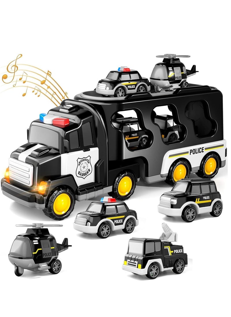 RATSAW - Police Truck Toys Toddlers 3 4 5 6 Years Old 5 in 1 Truck Friction Power Toy Car with Light and Sound Transport Vehicle Carrier Truck Car Toys Set for Boys and Girls 3 to 5 Years Old - Image 1