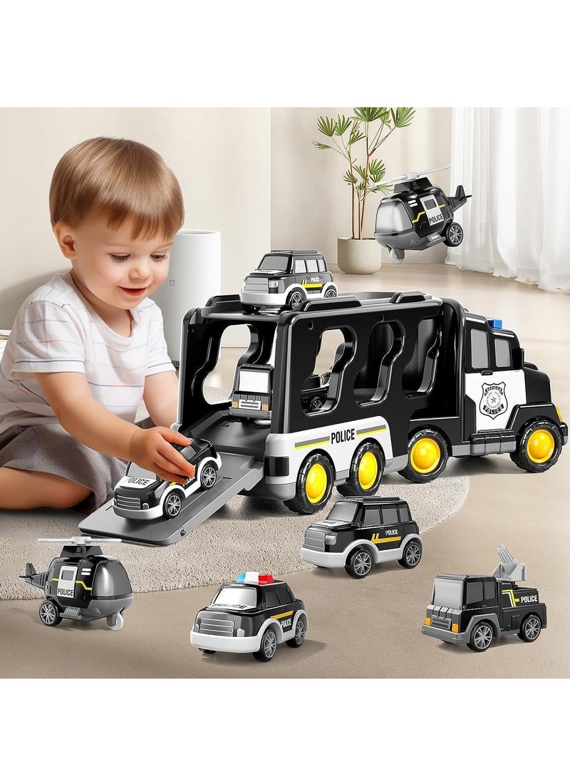 RATSAW - Police Truck Toys Toddlers 3 4 5 6 Years Old 5 in 1 Truck Friction Power Toy Car with Light and Sound Transport Vehicle Carrier Truck Car Toys Set for Boys and Girls 3 to 5 Years Old - Image 1