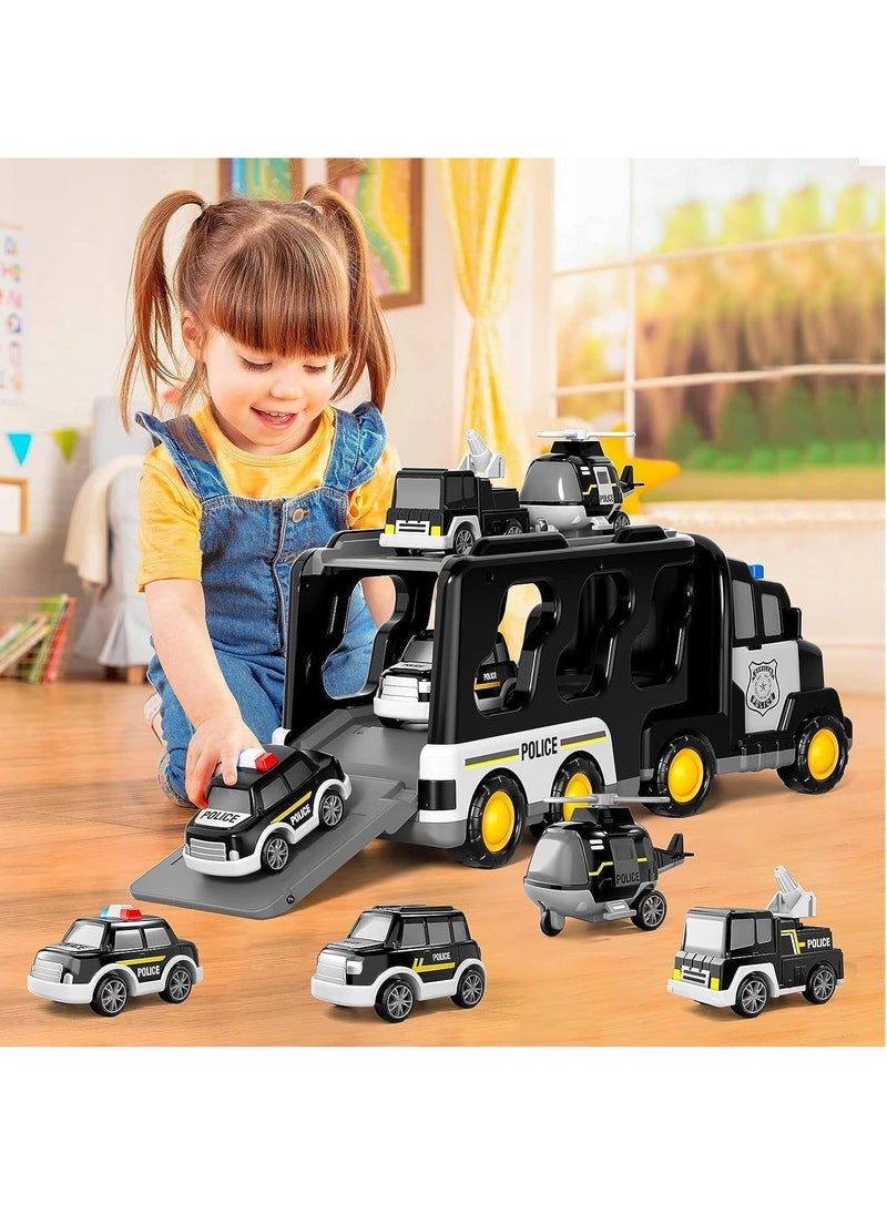 RATSAW - Police Truck Toys Toddlers 3 4 5 6 Years Old 5 in 1 Truck Friction Power Toy Car with Light and Sound Transport Vehicle Carrier Truck Car Toys Set for Boys and Girls 3 to 5 Years Old - Image 1