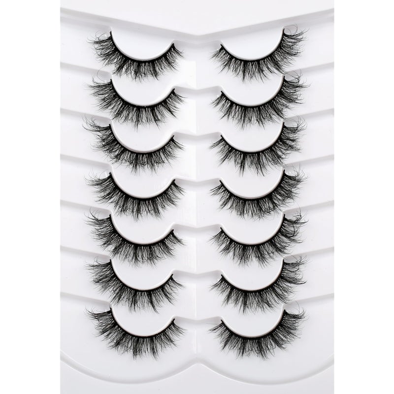 Pooplunch False Eyelashes Natural Cat Eye Lash Wispy Extensions Volume Faux Mink Lashes Fake Eyelash Strips 7 Pairs Pack - Image 1