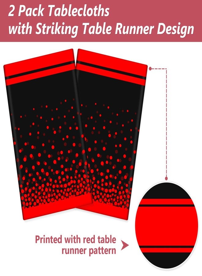 LANLISA Red and Black Tablecloth Party Decorations 2 Pack, Disposable Plastic Table Cloths for Birthday Graduation Retirement Masquerade Party Decor - Image 4