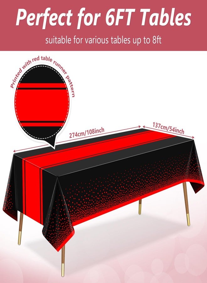 LANLISA Red and Black Tablecloth Party Decorations 2 Pack, Disposable Plastic Table Cloths for Birthday Graduation Retirement Masquerade Party Decor - Image 3