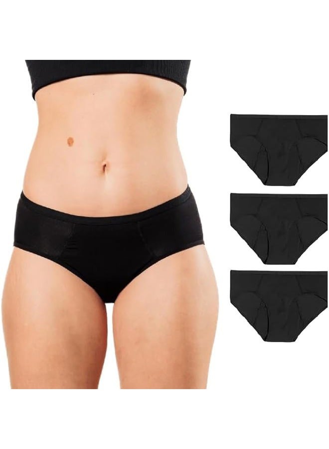 Bambody Absorbent Brief: Super Comfy Period Panties | Protective Underwear for Women, Girls and Teens, 3 Pack: Black, 8 - Image 1