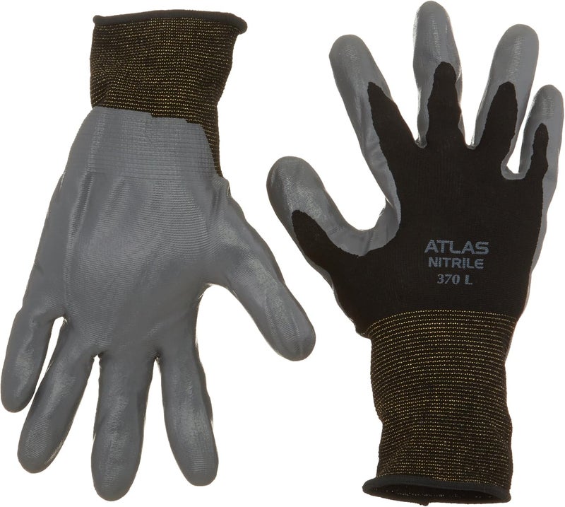 SHOWA Atlas 370 Nitrile Work Gloves - Large, 12 Pack - Durable and Lightweight