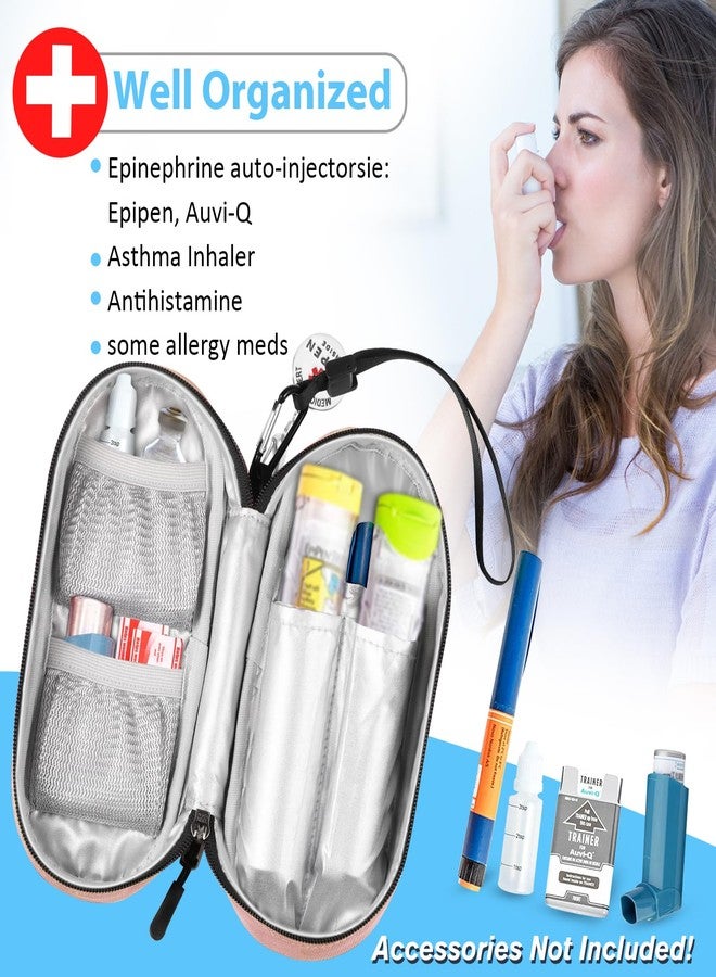 SITHON EpiPen Medical Carrying Case Insulated with Medical Alert Tag, Travel Medication Organizer Bag Pouch Holds 2 EpiPens, Asthma Inhaler, Anti-Histamine, Auvi-Q, Allergy Medicine Essentials (Pink) - Image 4