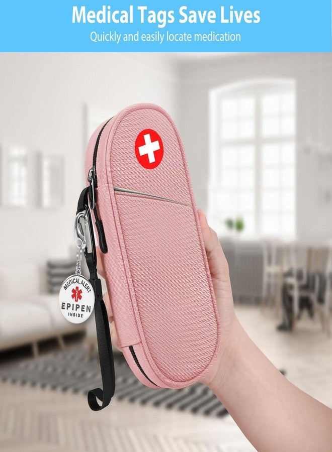 SITHON EpiPen Medical Carrying Case Insulated with Medical Alert Tag, Travel Medication Organizer Bag Pouch Holds 2 EpiPens, Asthma Inhaler, Anti-Histamine, Auvi-Q, Allergy Medicine Essentials (Pink) - Image 2