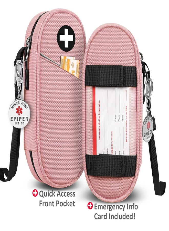 SITHON EpiPen Medical Carrying Case Insulated with Medical Alert Tag, Travel Medication Organizer Bag Pouch Holds 2 EpiPens, Asthma Inhaler, Anti-Histamine, Auvi-Q, Allergy Medicine Essentials (Pink) - Image 5