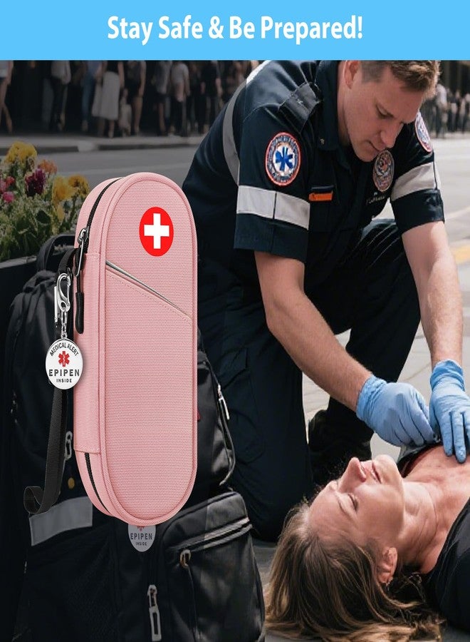 SITHON EpiPen Medical Carrying Case Insulated with Medical Alert Tag, Travel Medication Organizer Bag Pouch Holds 2 EpiPens, Asthma Inhaler, Anti-Histamine, Auvi-Q, Allergy Medicine Essentials (Pink) - Image 3