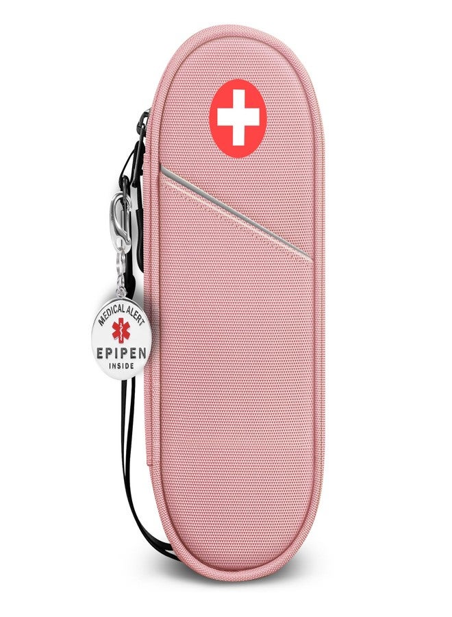 SITHON EpiPen Medical Carrying Case Insulated with Medical Alert Tag, Travel Medication Organizer Bag Pouch Holds 2 EpiPens, Asthma Inhaler, Anti-Histamine, Auvi-Q, Allergy Medicine Essentials (Pink) - Image 1