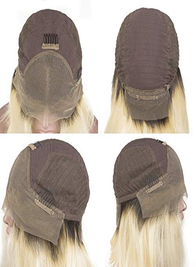 Smartinnov 1B/613 Ombre Blonde Bob Wigs Straight 10Inch 13x4 HD Transparent Lace Front Ombre Blonde Brazilian Virgin Human Hair Glueless Pre Plucked Natural Hairline Bob Wigs Bleached Knots Middle Part for Women - Image 3