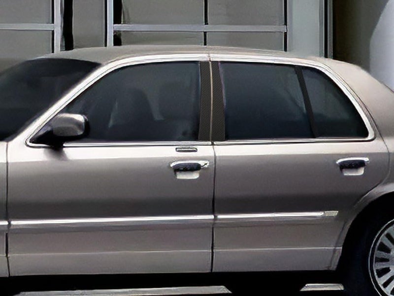 Rvinyl Pillar Post Window Trim for Mercury Grand Marquis 1992-2011 - Carbon Fiber 4D (Black) - Image 1