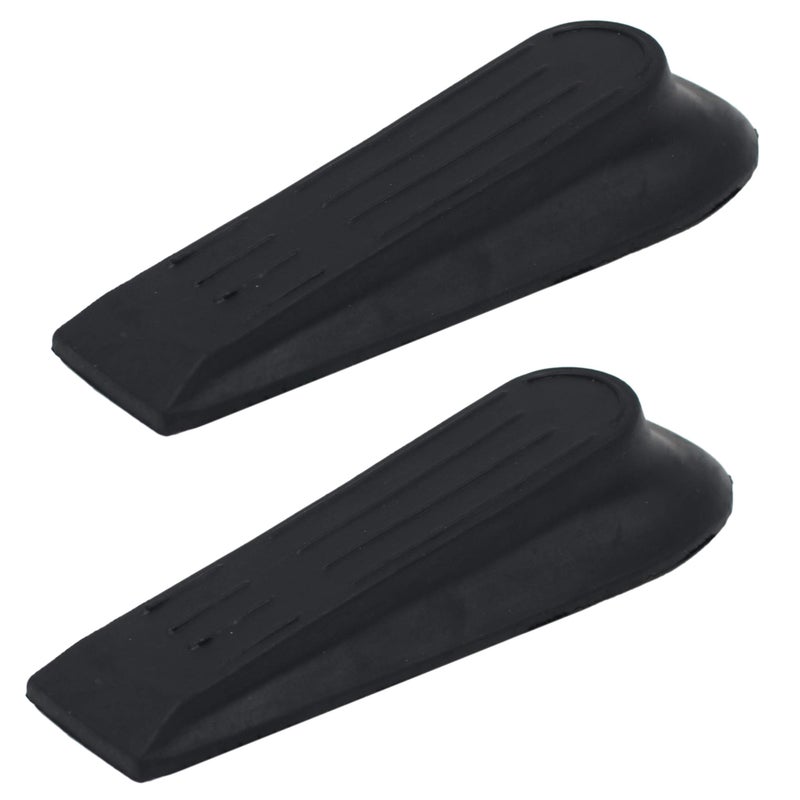 2-Pack Premium Rubber Door Wedge Stoppers - Non-Slip Heavy Duty Door Blockers - Black Security Door Holders for Home & Office