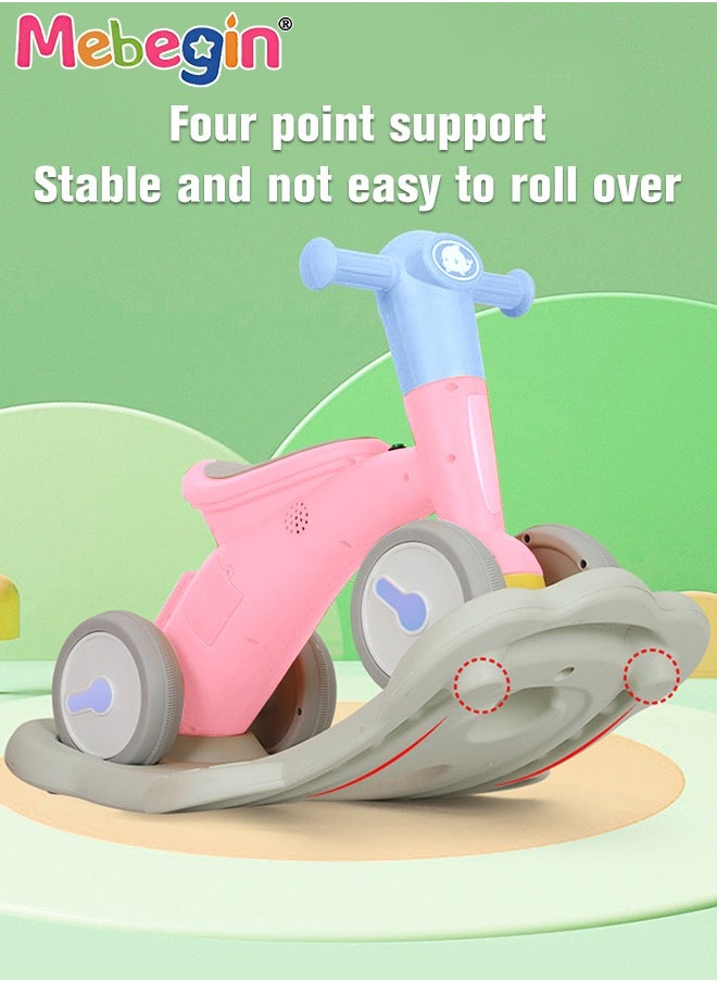 MEBEGIN - 2 in 1 Interactive Rocking Horse with Rocking Base and Music, Fun Toddler Rocker with Rocking and Sliding Ways to Play, Removable Ride-on Rocking Animal with 4 Silence Wheels, Creative Early Education Toy, Easy to Swing and Assemble - Image 1