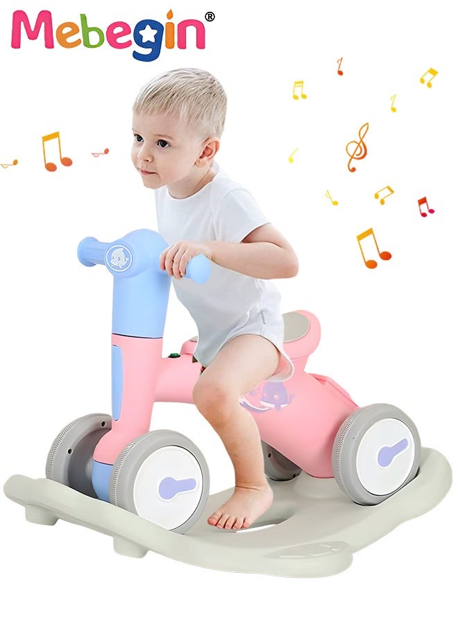 MEBEGIN - 2 in 1 Interactive Rocking Horse with Rocking Base and Music, Fun Toddler Rocker with Rocking and Sliding Ways to Play, Removable Ride-on Rocking Animal with 4 Silence Wheels, Creative Early Education Toy, Easy to Swing and Assemble - Image 1