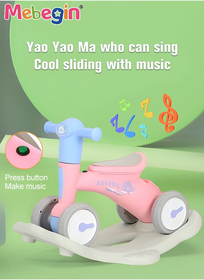 MEBEGIN - 2 in 1 Interactive Rocking Horse with Rocking Base and Music, Fun Toddler Rocker with Rocking and Sliding Ways to Play, Removable Ride-on Rocking Animal with 4 Silence Wheels, Creative Early Education Toy, Easy to Swing and Assemble - Image 1