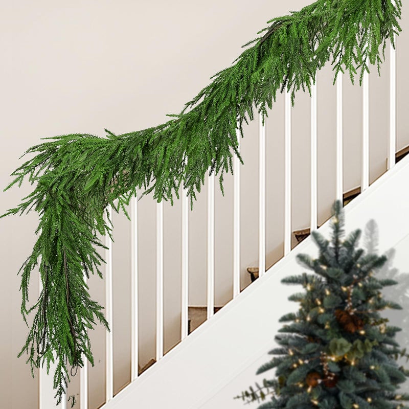 Watayo 4 Pcs Christmas Norfolk Pine Garland 6 Ft Dense Real Touch Pine Garland Ornament Realistic Artificial Pines Greenery Garlands for Mantle Table Fireplace Indoor Outdoor Xmas Decoration
