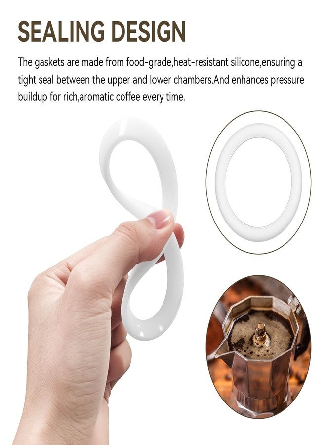 CHAR YONG BIA640310 Replacement for Bialetti Moka Express Dama 9 Cups Espresso Gasket Coffee Parts Kit - Gasket Coffee With 6 Pcs Silicone Sealing & 2 Pcs Stainless Filter Plate - Image 4