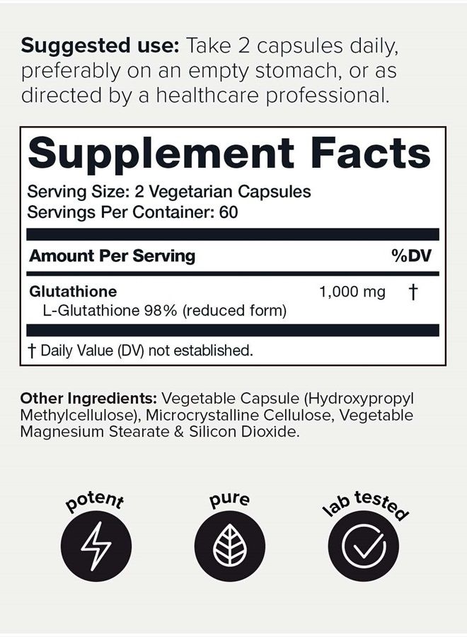 Toniiq Ultra High Strength Glutathione Capsules - 1000mg Concentrated Formula - 98%+ Highly Purified and Bioavailable - Non-GMO Fermentation - 120 Capsules Reduced Glutathione Supplement - Third Party Tested - Image 2