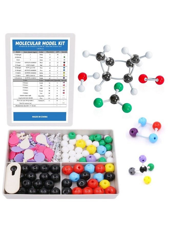 Swpeet 178 Pcs Molecular Model Kit For Inorganic & Organic Molecular Model Teacher And Student Kit 69 Atoms & 30 Orbitals & 78 Links & 1 Short Link Remover Tool Science Toys  - Image 1