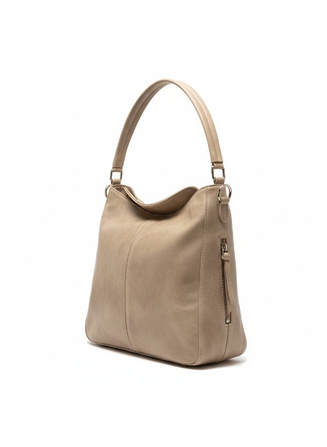 Handmade Women's Beige Hobo Handbag - Soft Leather Design with Side Zipper Pocket - Elegant Casual Shoulder Bag for Daily Use - Image 1