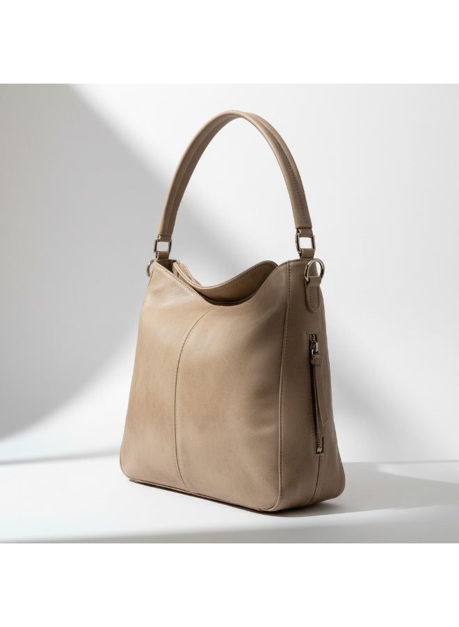 Handmade Women's Beige Hobo Handbag - Soft Leather Design with Side Zipper Pocket - Elegant Casual Shoulder Bag for Daily Use - Image 5