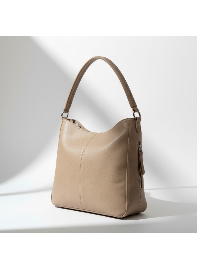 Handmade Women's Beige Hobo Handbag - Soft Leather Design with Side Zipper Pocket - Elegant Casual Shoulder Bag for Daily Use - Image 3